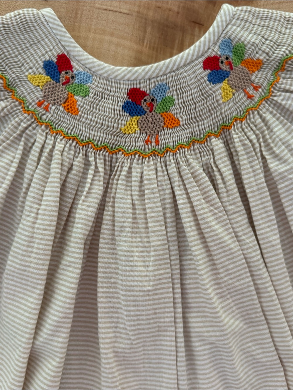 Classic Whimsy Smocked Turkey Bubble Romper 12M | Thanksgiving Fall Boutique